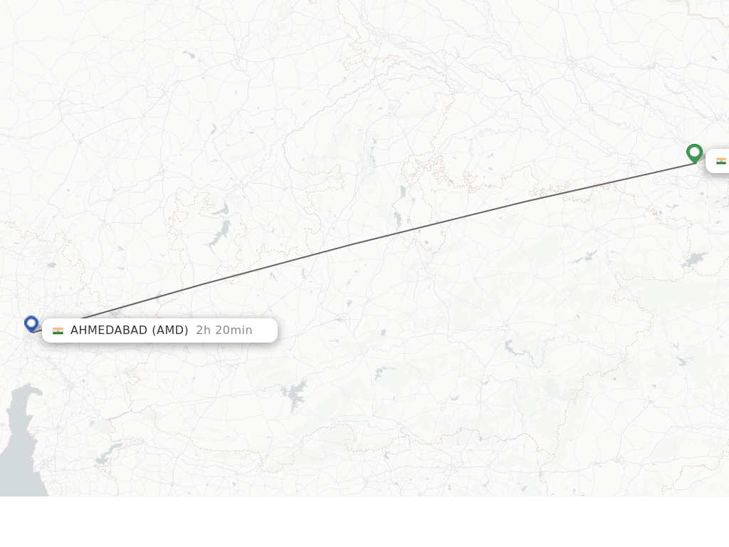 Flights from Varanasi to Ahmedabad route map