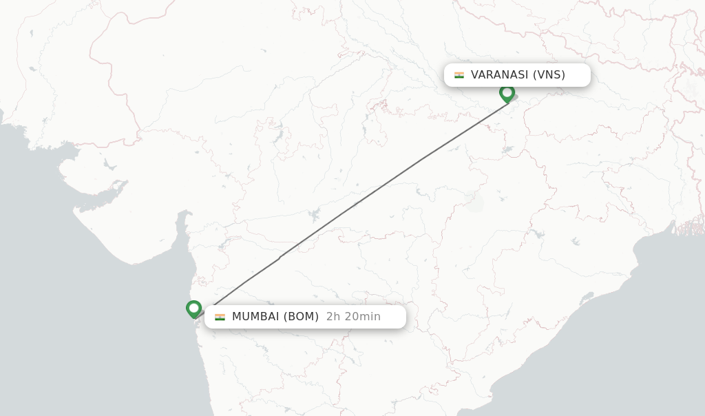 Flights from Varanasi to Mumbai route map