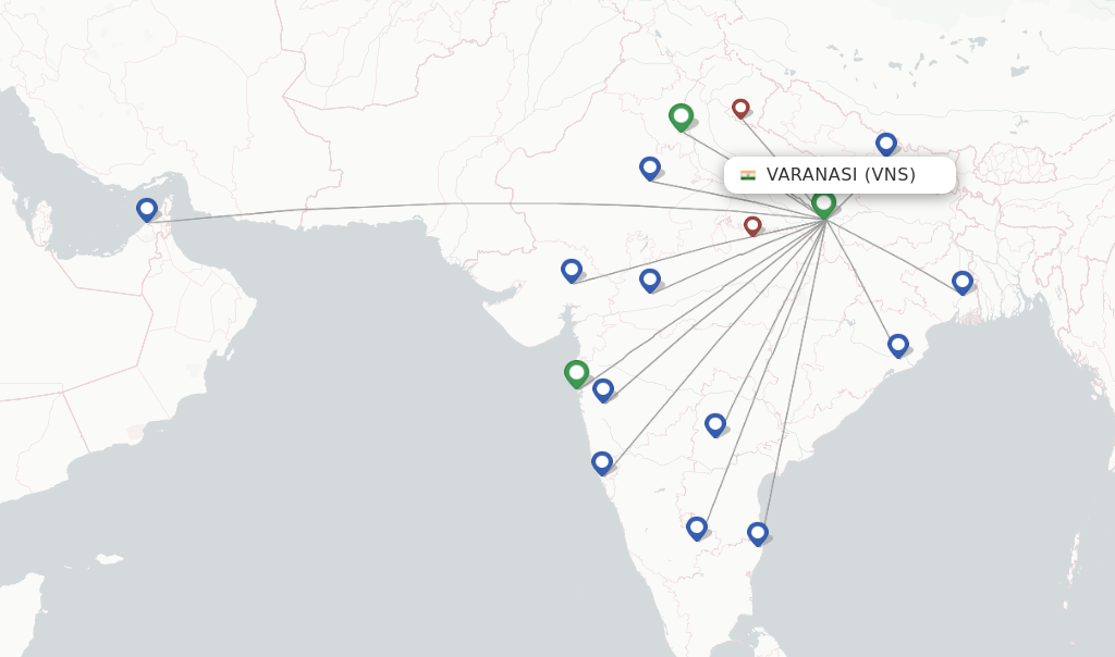 Flights from Varanasi to Pune route map