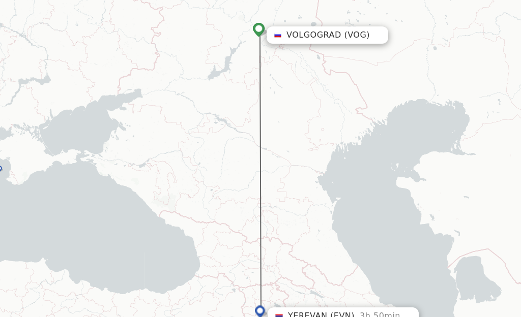 Flights from Volgograd to Yerevan route map