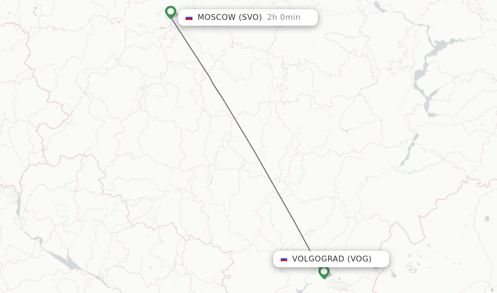 Flights from Volgograd to Moscow route map