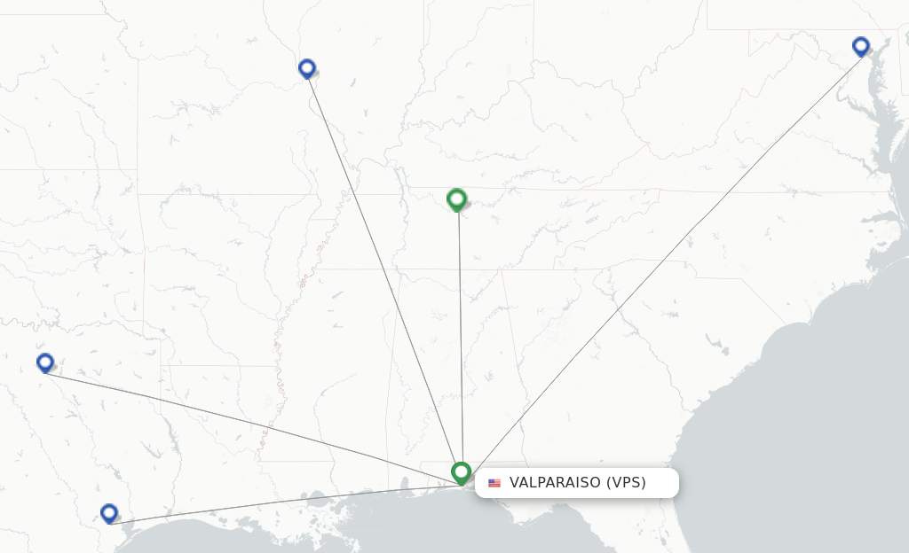Route map with flights from Fort Walton Beach with Southwest