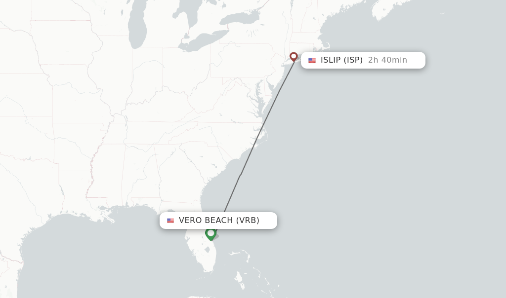 Flights from Islip to Vero Beach route map