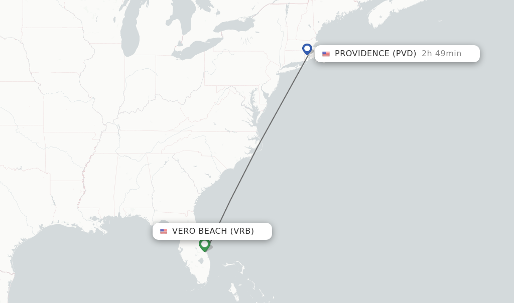 Flights from Providence to Vero Beach route map