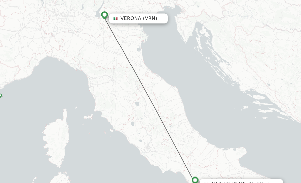 Flights from Verona to Naples route map