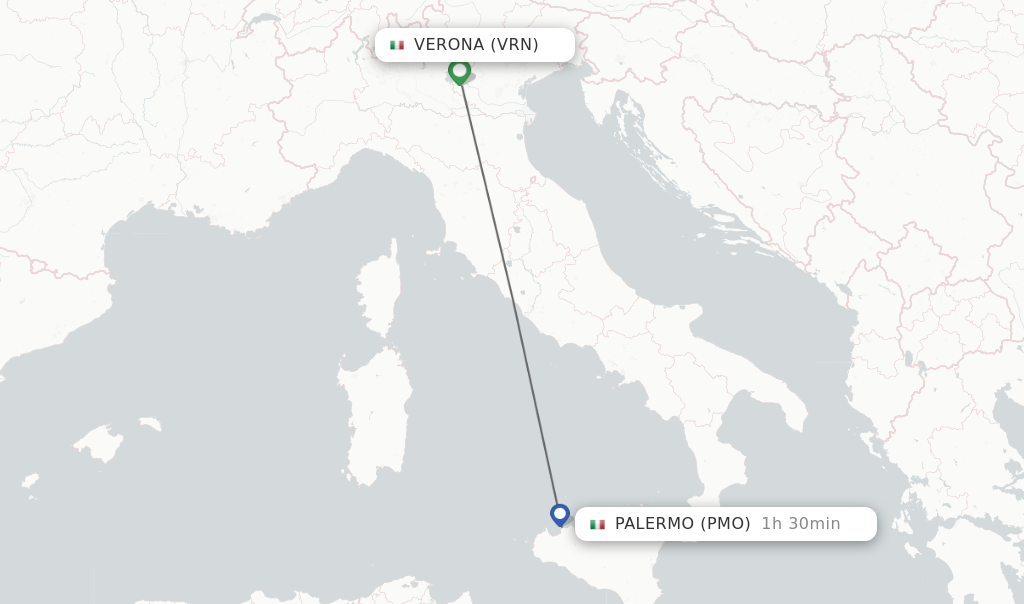 Flights from Verona to Palermo route map