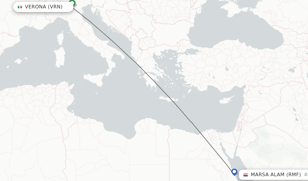 Flights from Verona to Marsa Alam route map