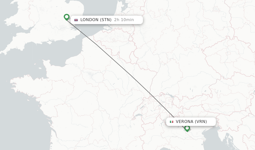 Flights from Verona to London route map