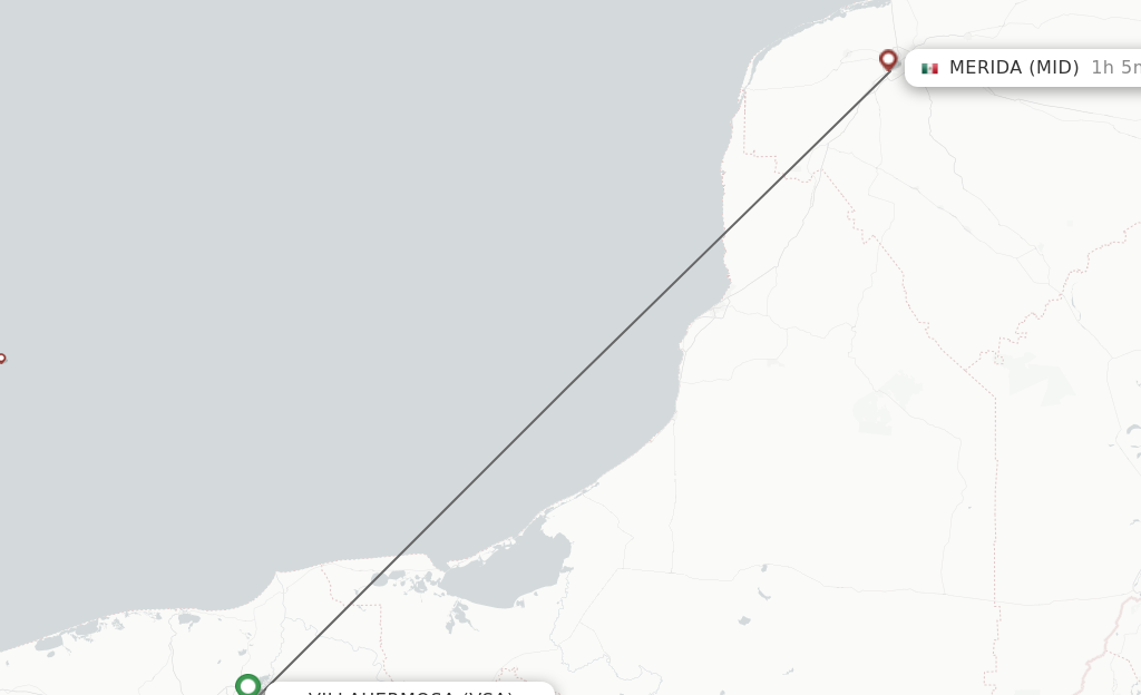 Flights from Villahermosa to Merida route map