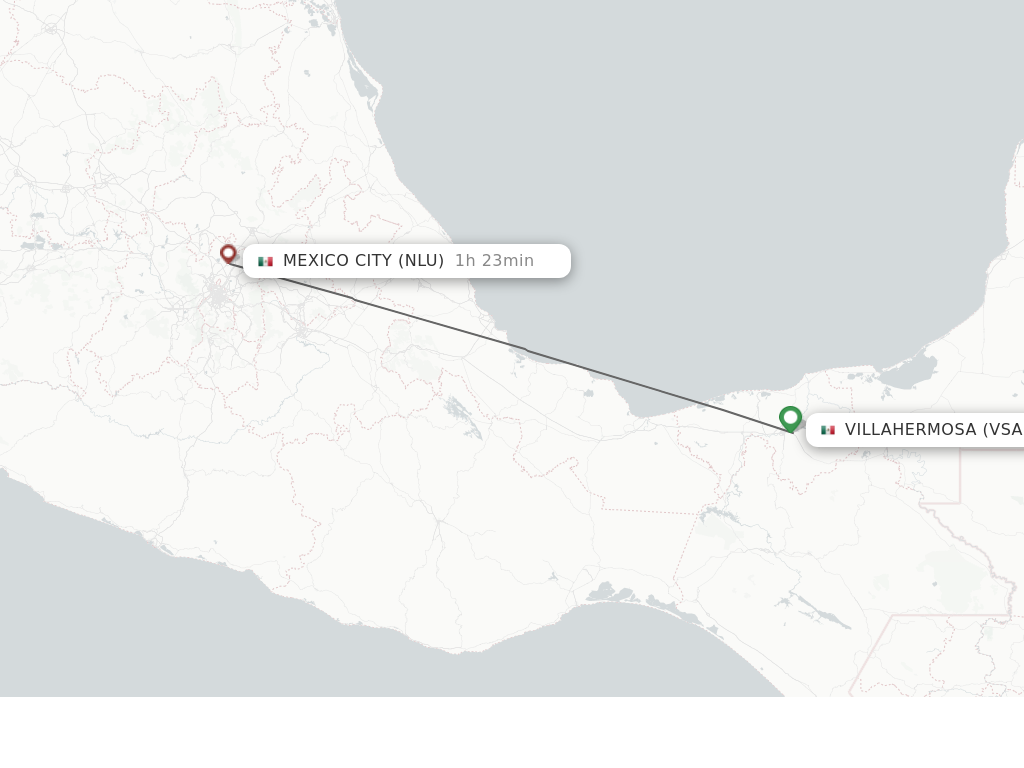 Flights from Villahermosa to Mexico City route map