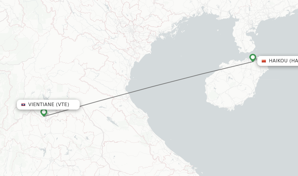 Flights from Vientiane to Haikou route map