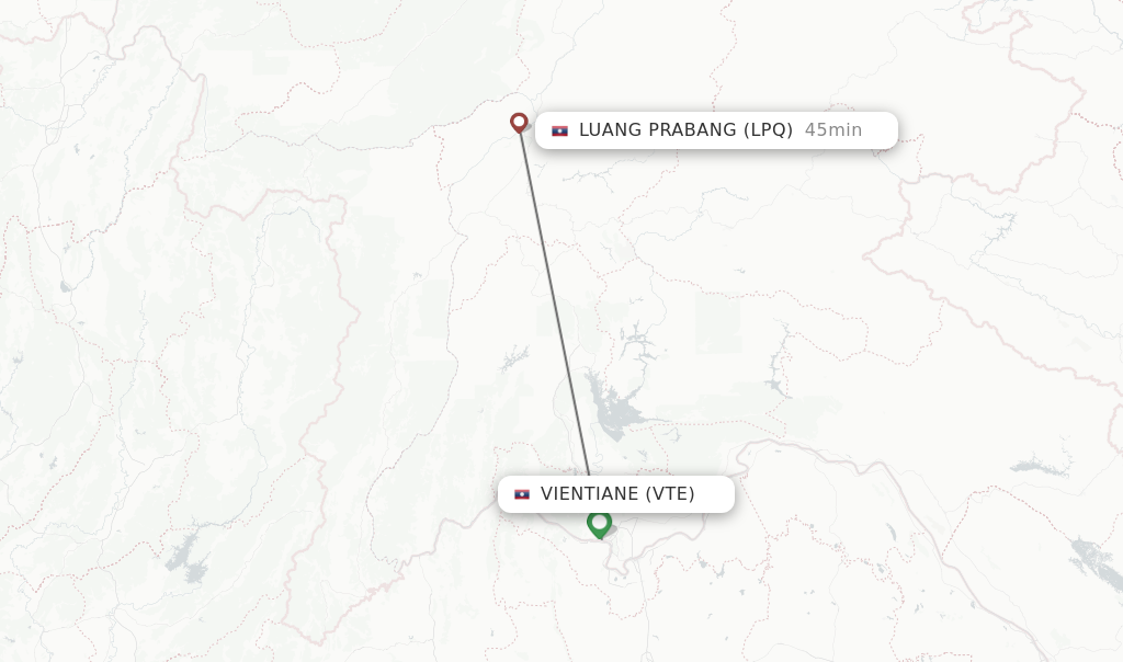 Flights from Vientiane to Luang Prabang route map