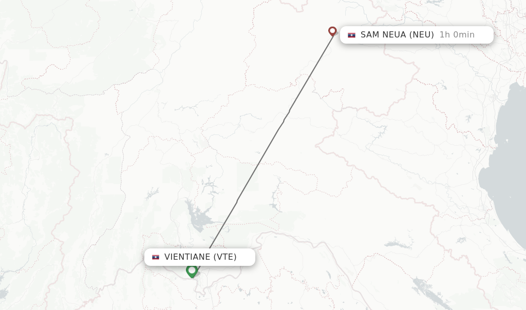Flights from Vientiane to Sam Neua route map