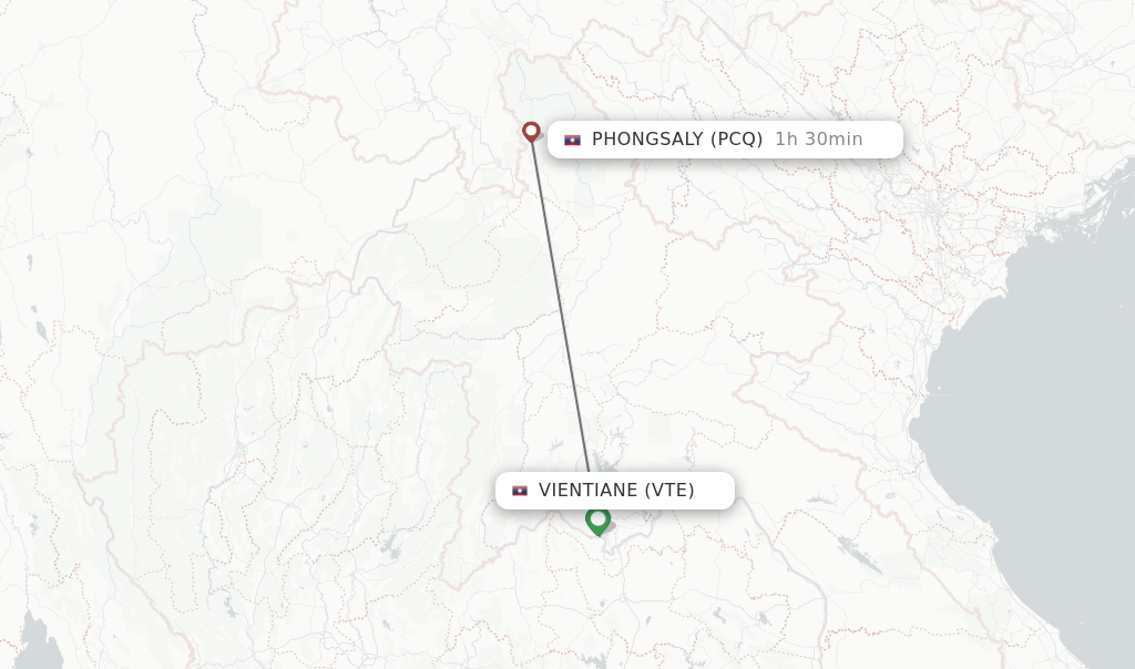 Flights from Vientiane to Phongsaly route map