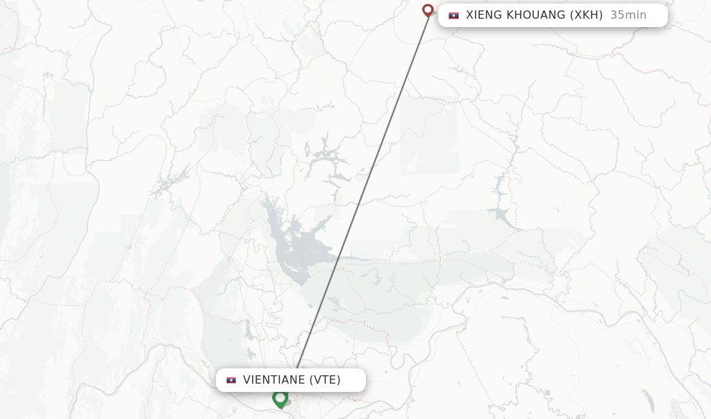 Flights from Vientiane to Xieng Khouang route map