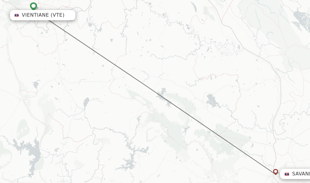 Flights from Vientiane to Savannakhet route map