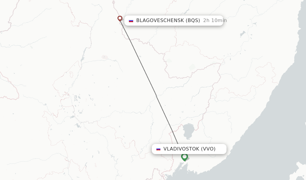 Flights from Vladivostok to Blagoveschensk route map