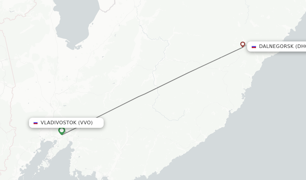Flights from Vladivostok to Dalnegorsk route map