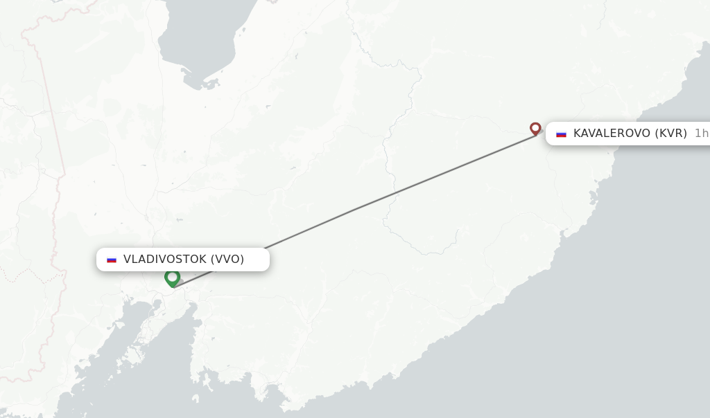 Flights from Vladivostok to Kavalerovo route map