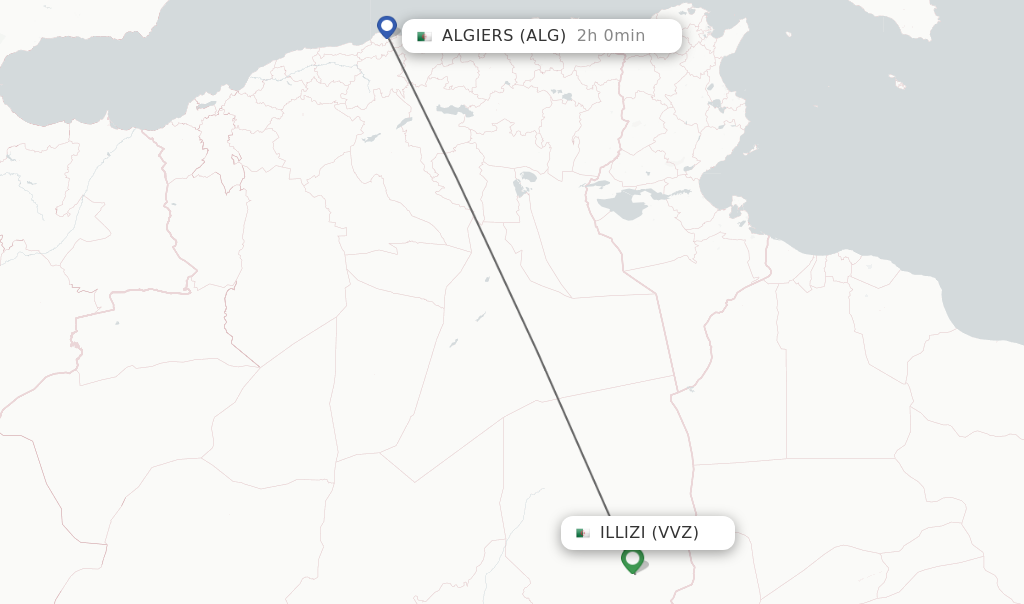 Flights from Illizi to Algiers route map