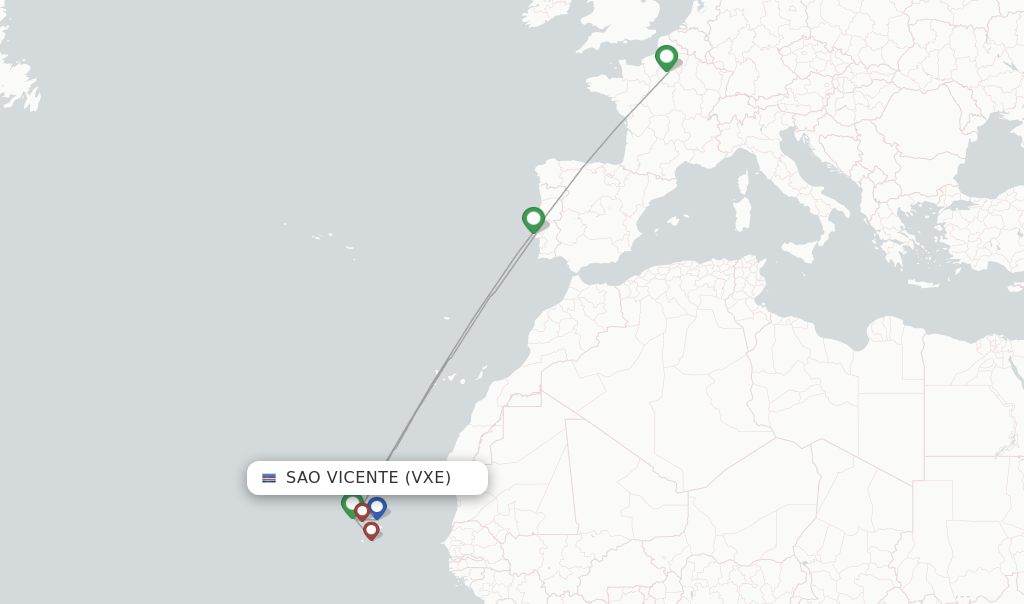 Route map with flights from Sao Vicente with Cabo Verde Airlines