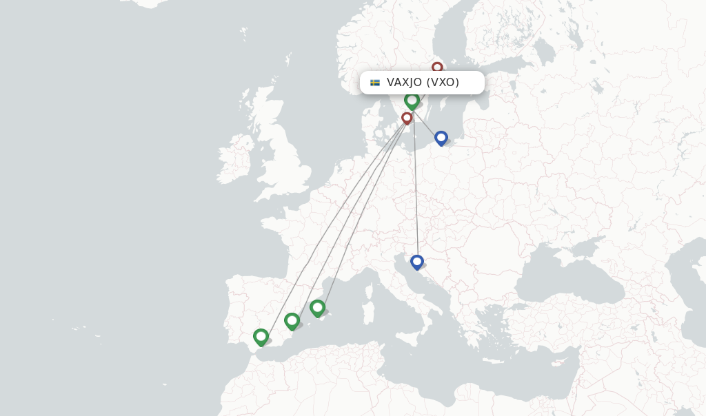 Vaxjo flight map