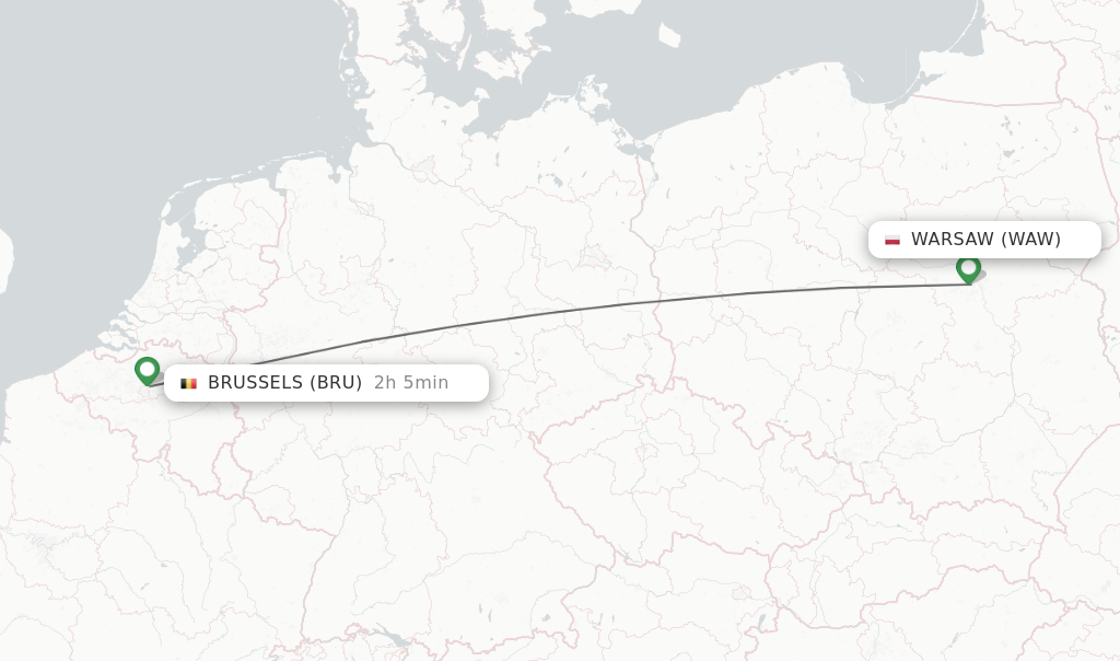 Flights from Warsaw to Brussels route map