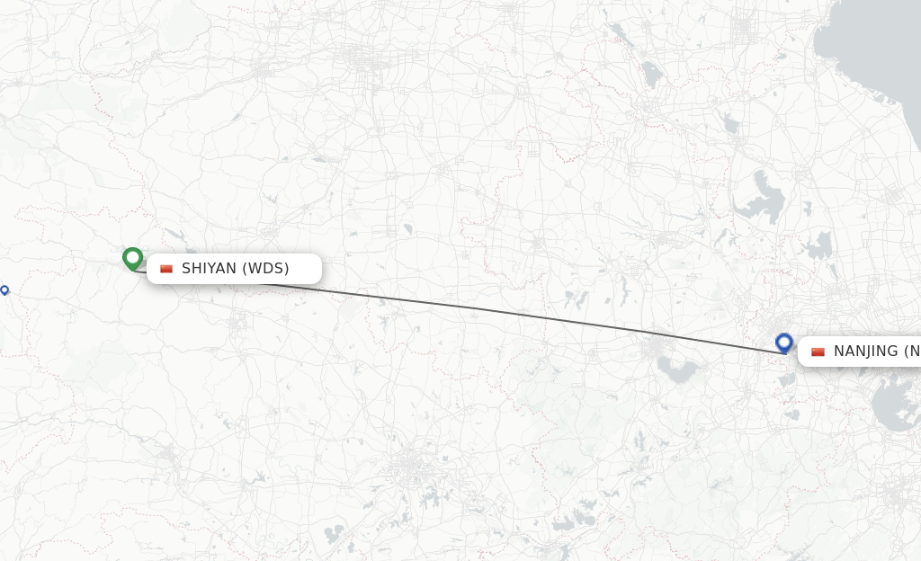 Flights from Shiyan to Nanjing route map