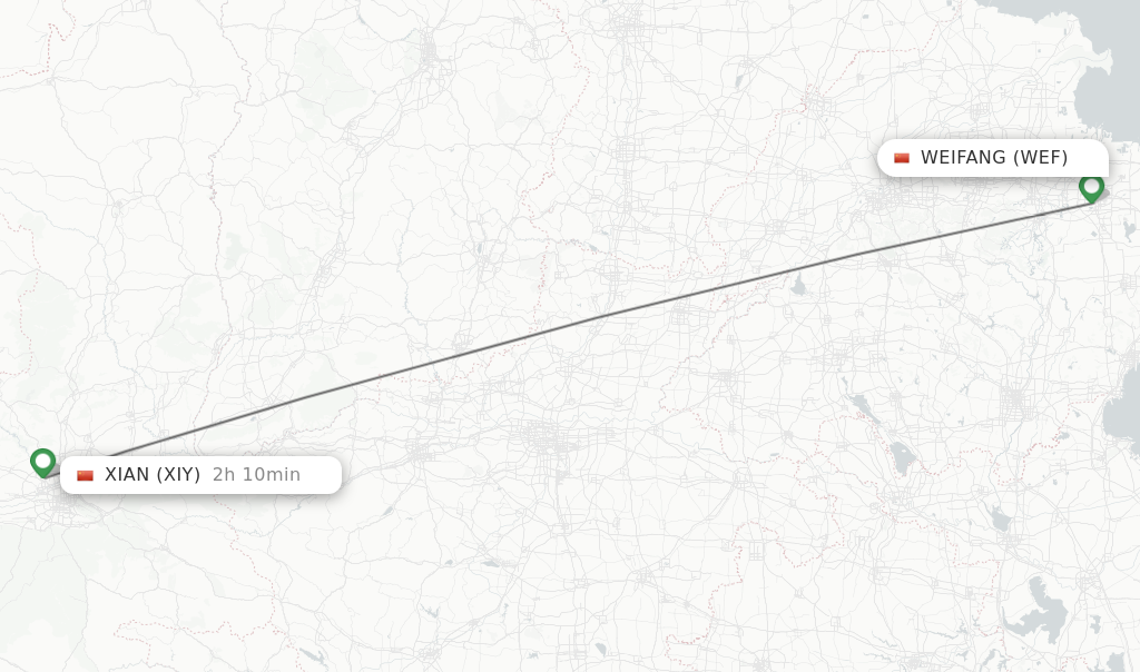 Flights from Weifang to Xian route map