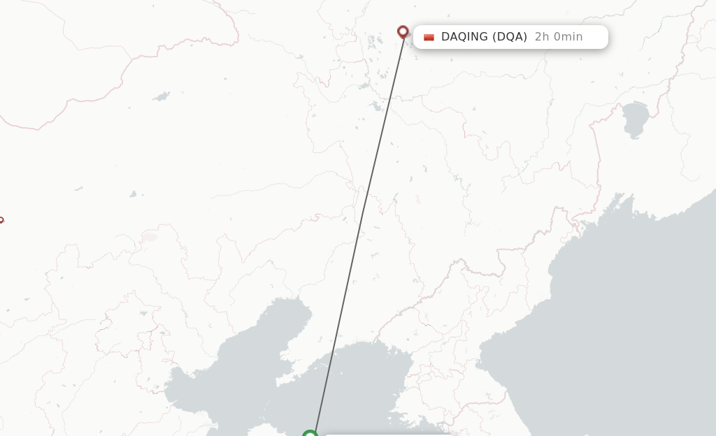 Flights from Weihai to Daqing route map