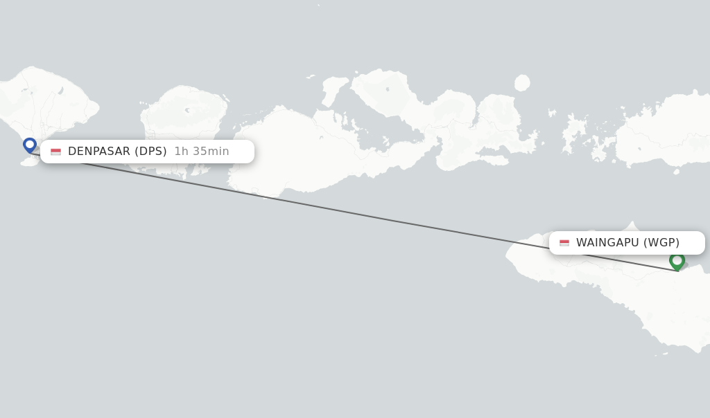 Flights from Waingapu to Denpasar route map