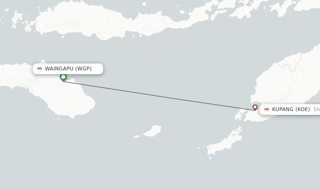 Flights from Waingapu to Kupang route map