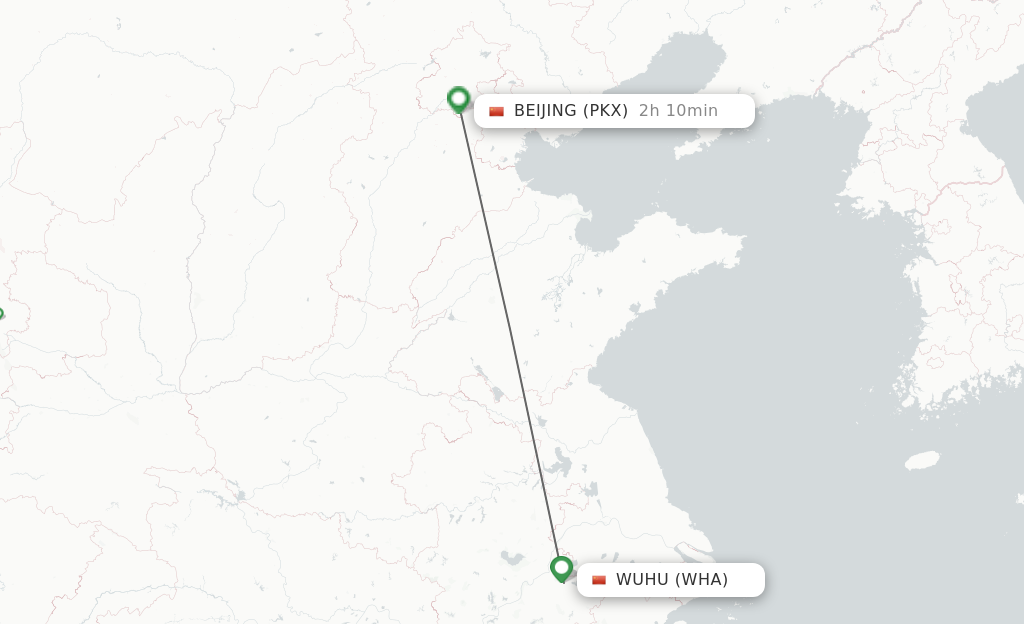 Flights from Wuhu to Beijing route map
