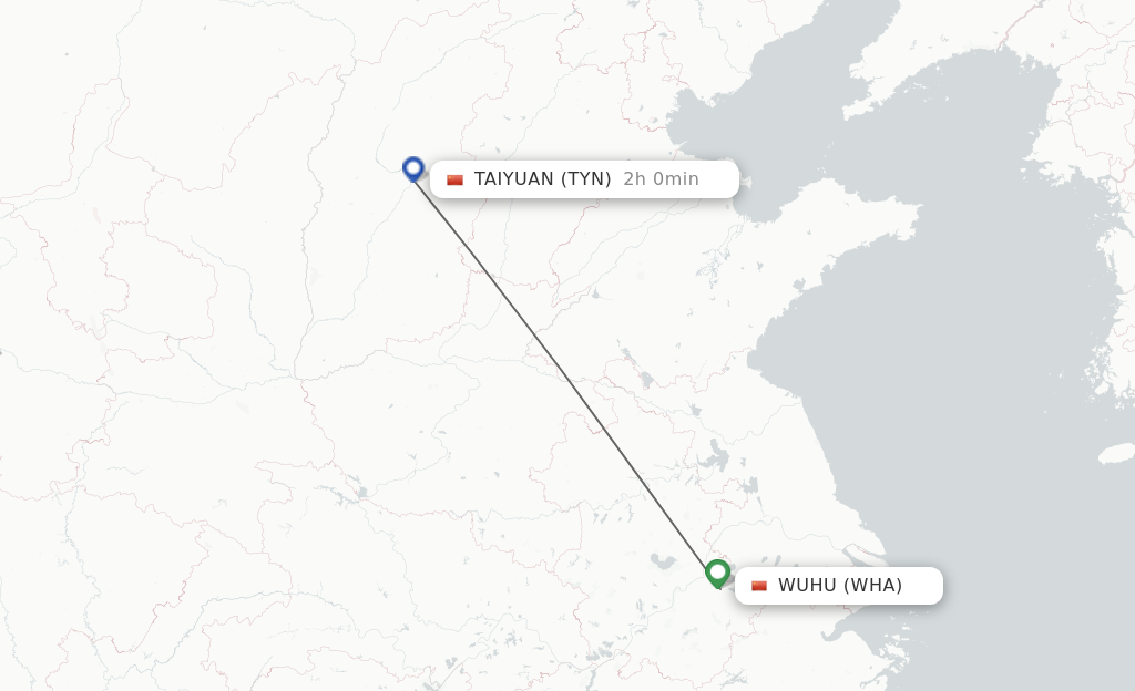 Flights from Wuhu to Taiyuan route map