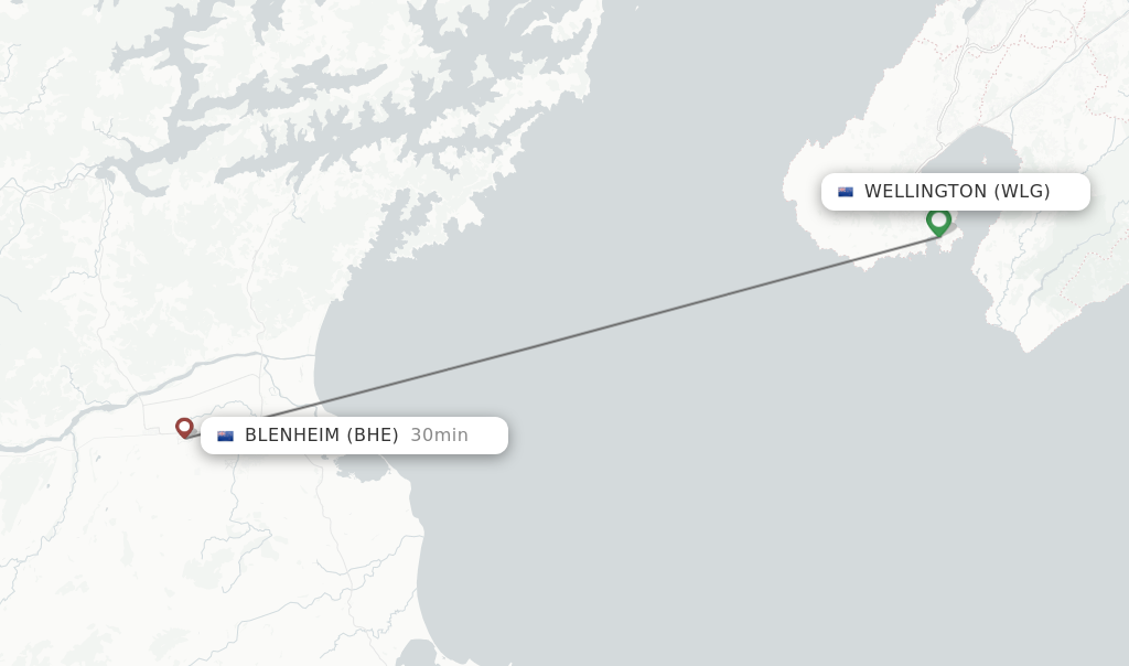 Flights from Wellington to Blenheim route map