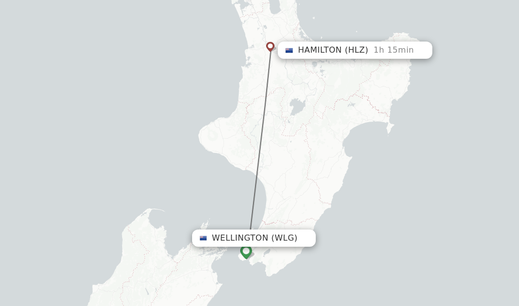 Flights from Wellington to Hamilton route map