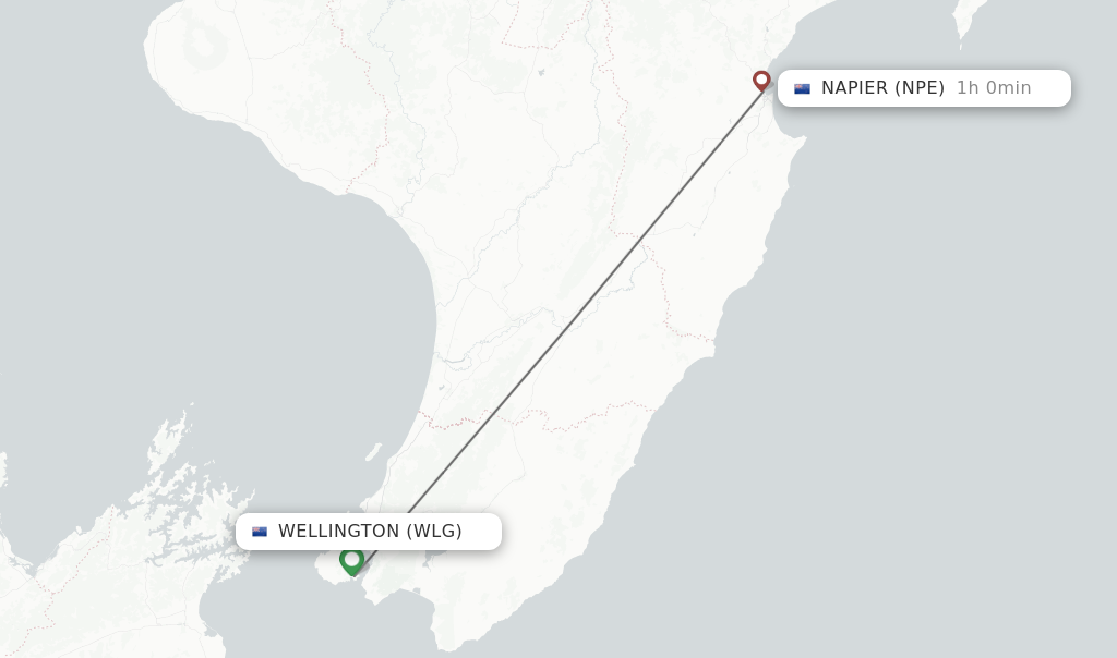Flights from Wellington to Napier route map