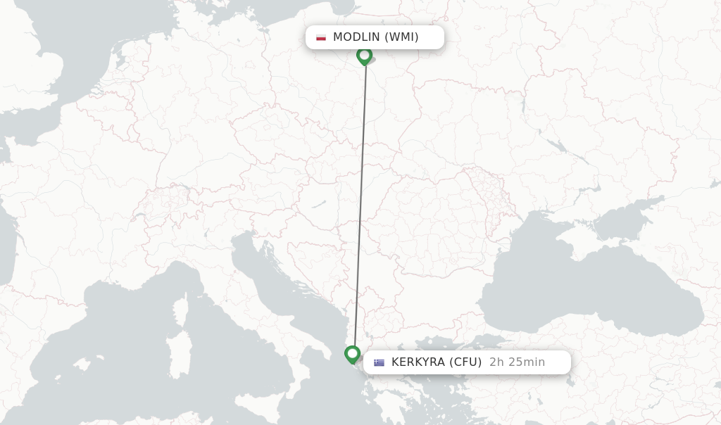 Flights from Modlin to Kerkyra route map