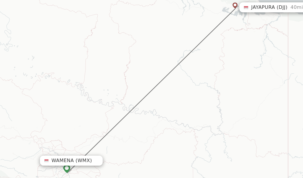 Flights from Wamena to Jayapura route map