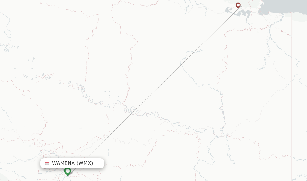 Route map with flights from Wamena with Trigana Air