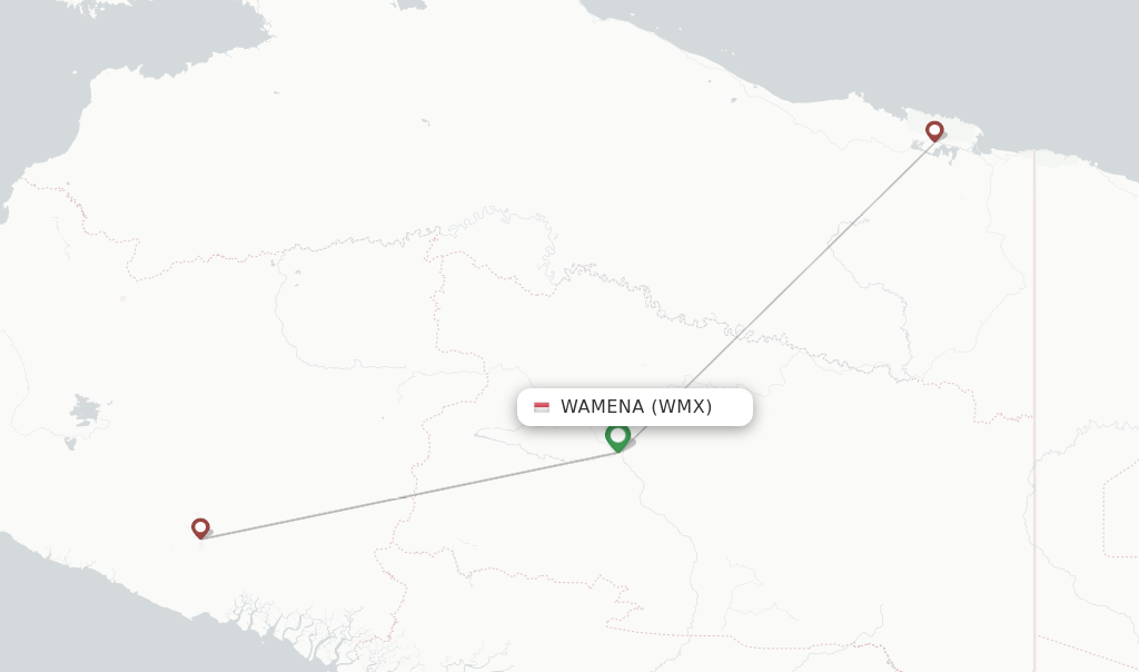 Route map with flights from Wamena with Wings Air