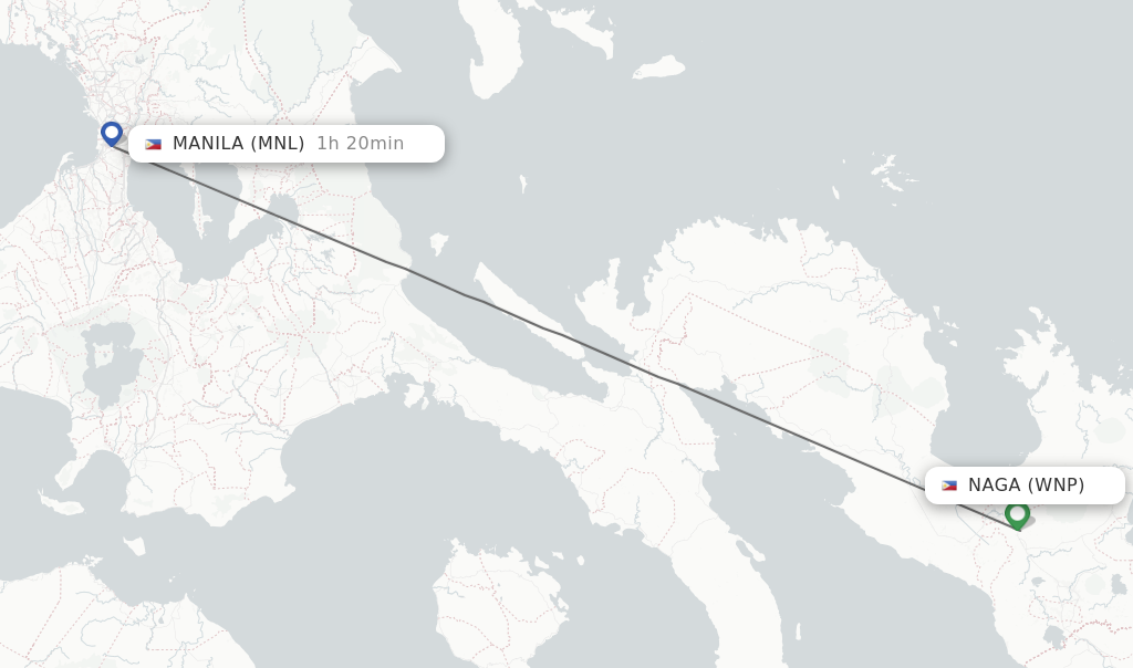 Flights from Naga to Manila route map