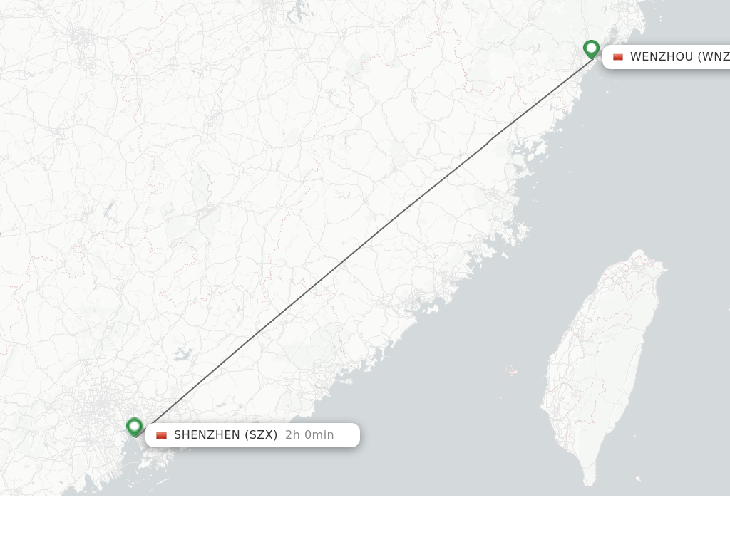 Flights from Wenzhou to Shenzhen route map