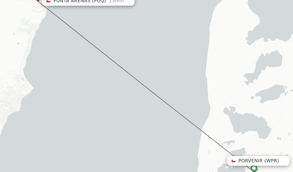 Flights from Porvenir to Punta Arenas route map