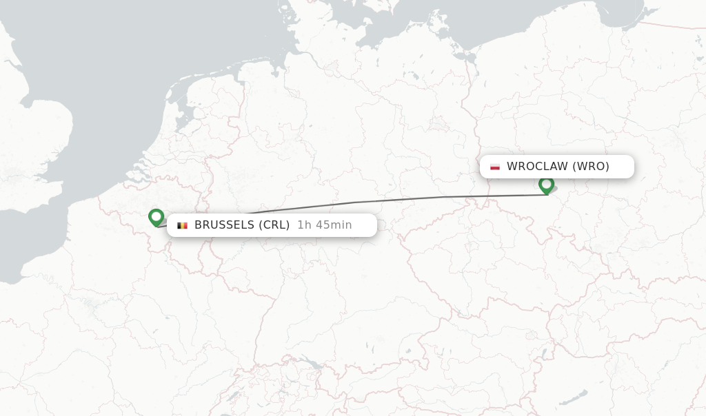 Flights from Wroclaw to Brussels route map