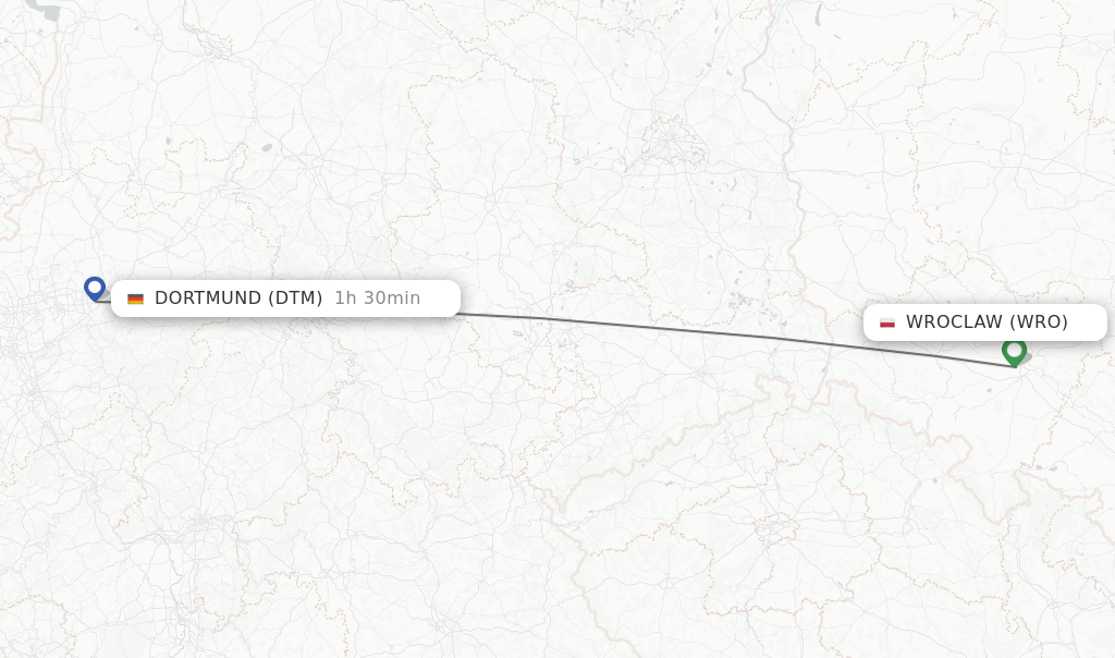 Flights from Wroclaw to Dortmund route map