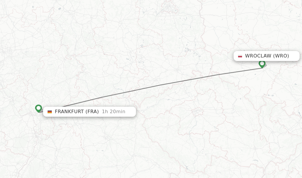 Flights from Wroclaw to Frankfurt route map