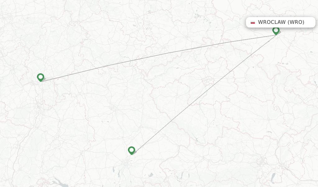 Route map with flights from Wroclaw with Lufthansa