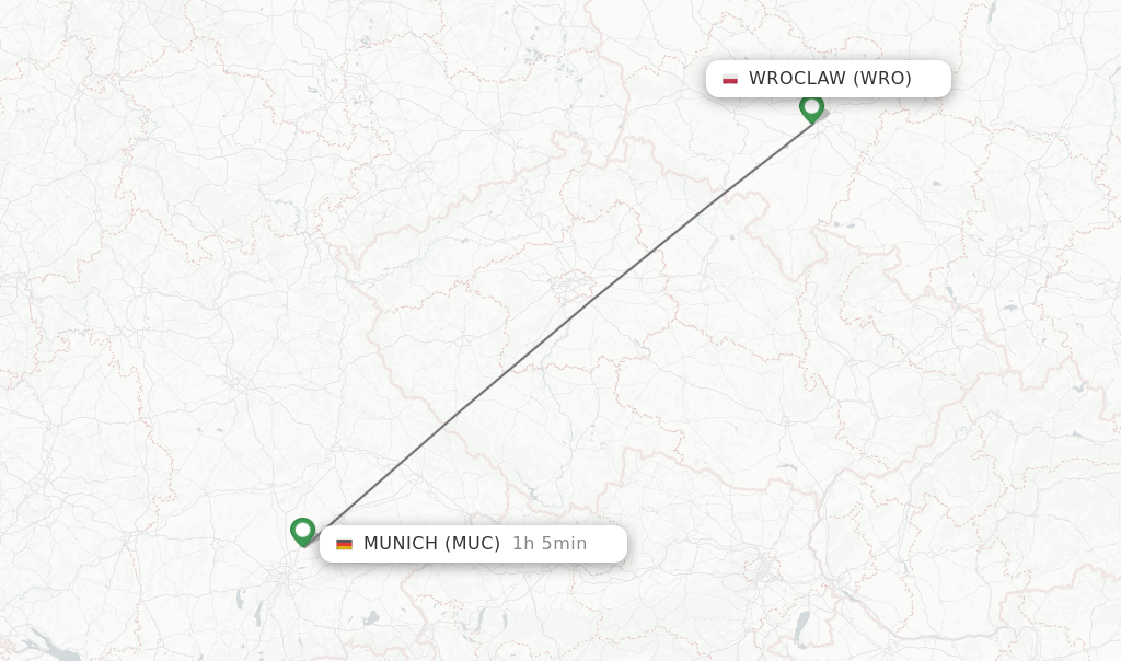 Flights from Wroclaw to Munich route map