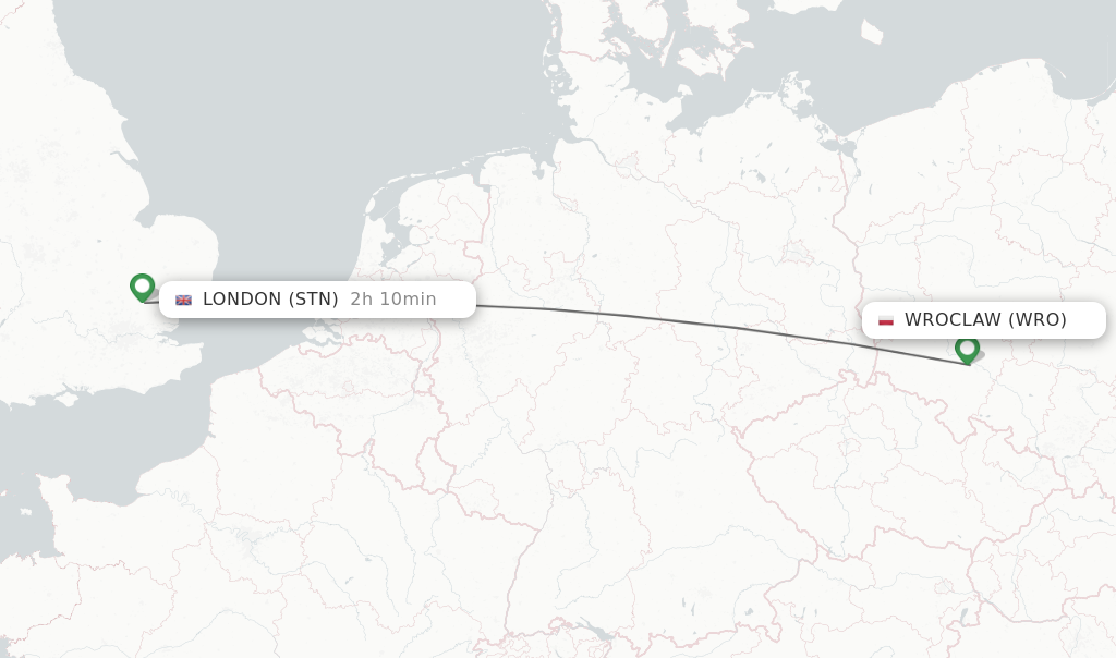 Flights from Wroclaw to London route map